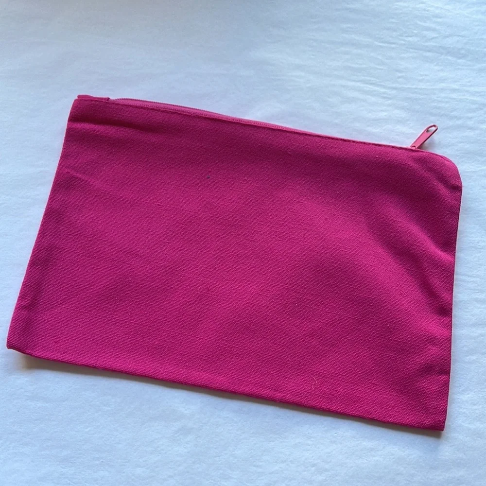 Pink cosmetic makeup bag zipper closure lightweight canvas NWOT selfie p…